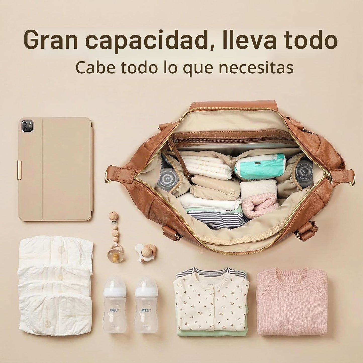 Omanmoli Bolsa de Pañales Tote de Cuero Mochila Bolsa de Pañales Gr...
