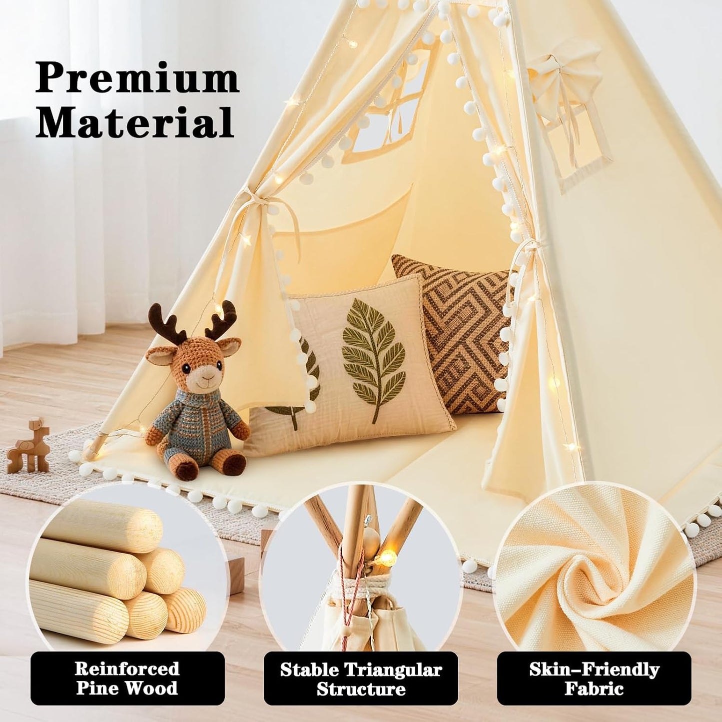 HalloDeer - Tienda de campaña tipi para niños con alfombrilla acolc...