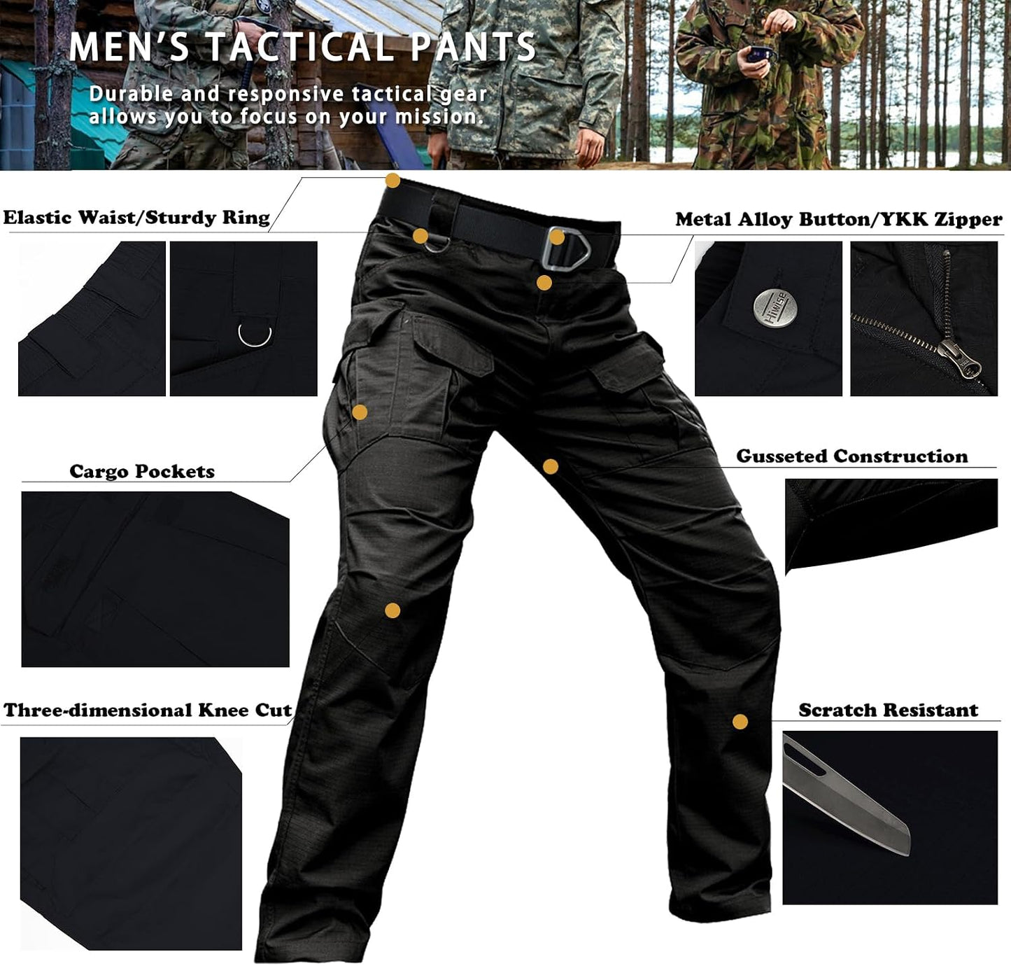 Hiwise Pantalones tácticos elásticos para hombre, resistentes al ag...
