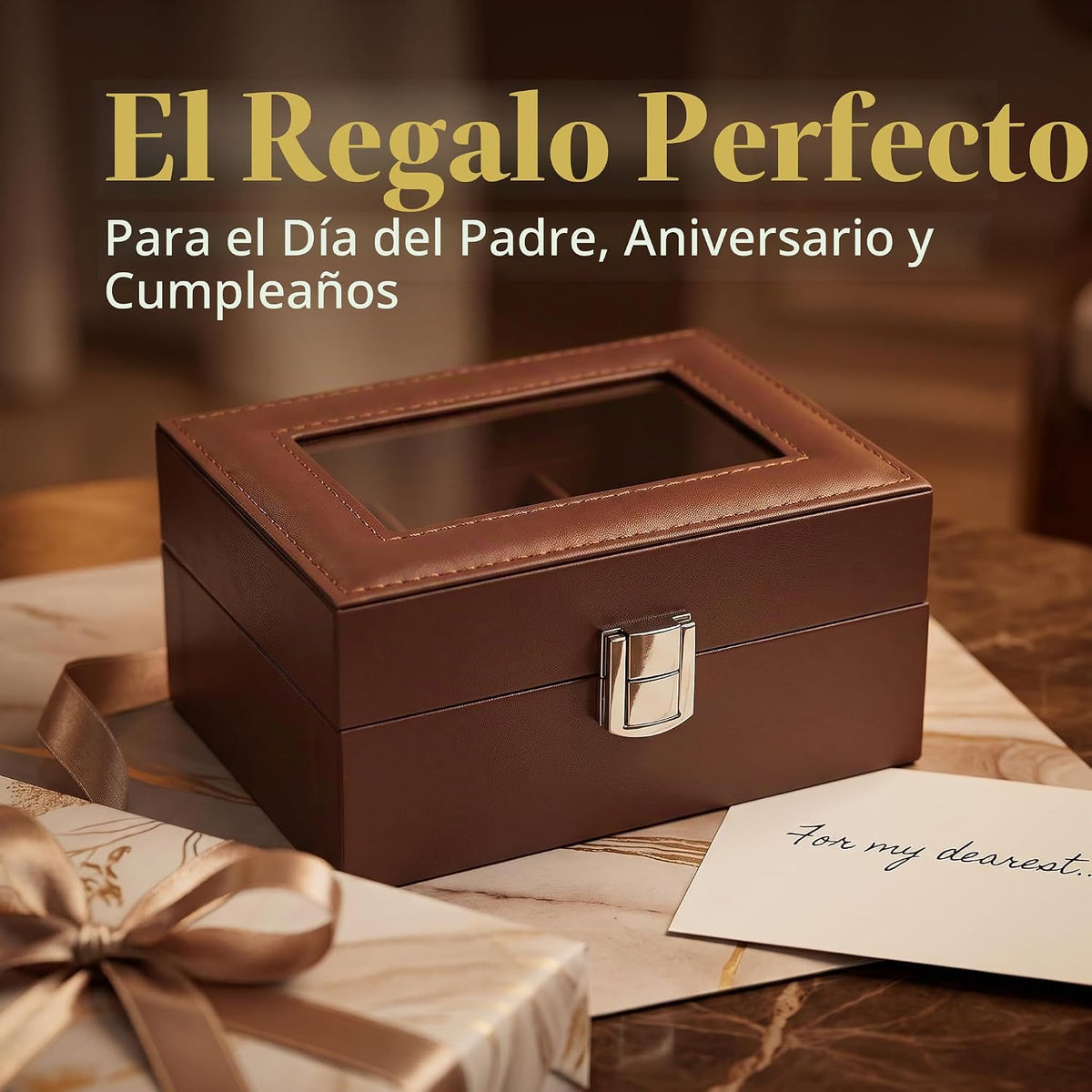 AMZGO® Caja de reloj para hombres, tapa de cristal de exhibición de...