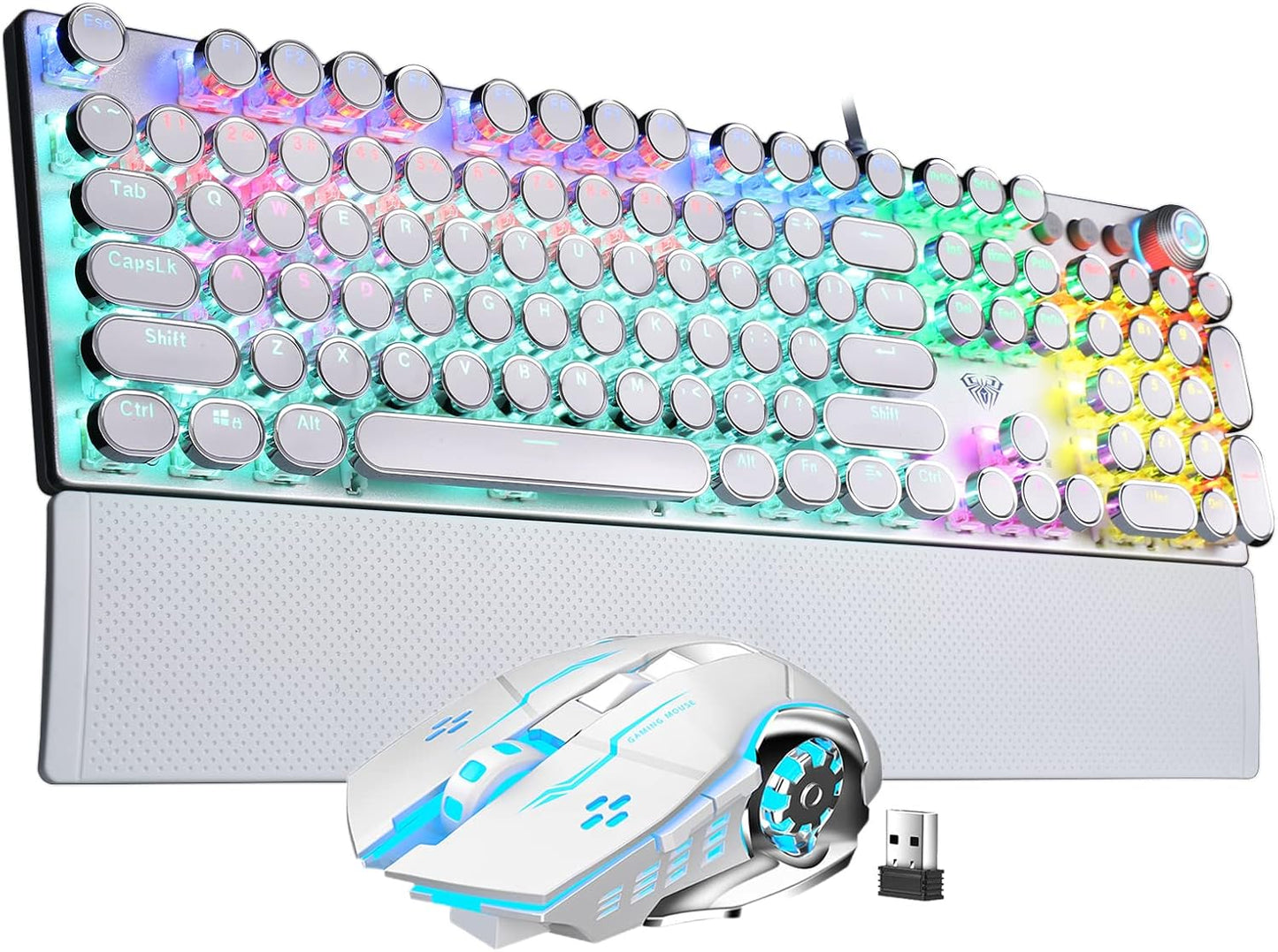 AULA Combo de teclado y mouse blancos para juegos (teclados mecánic...