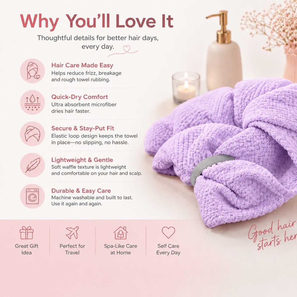 Netcken Toalla Grande de Microfibra para el Cabello para Mujeres, S...