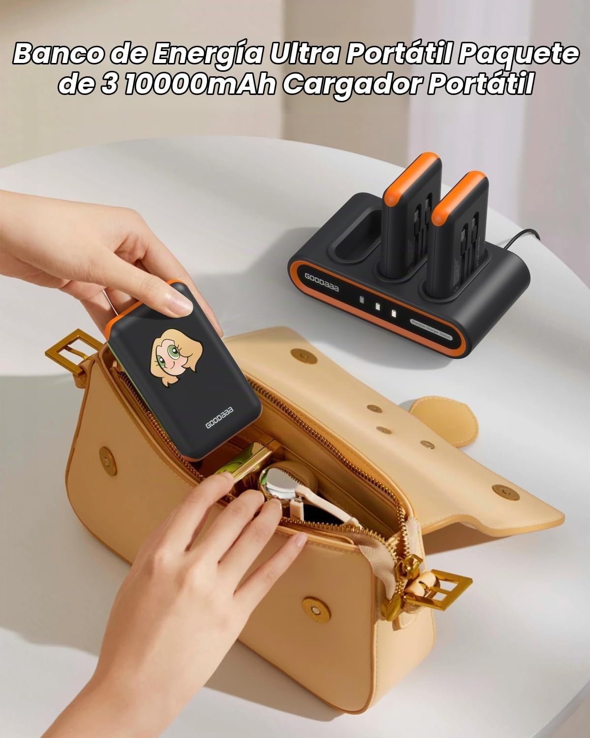 GOODaaa Cargador portátil, paquete de 3 cables integrados de banco...