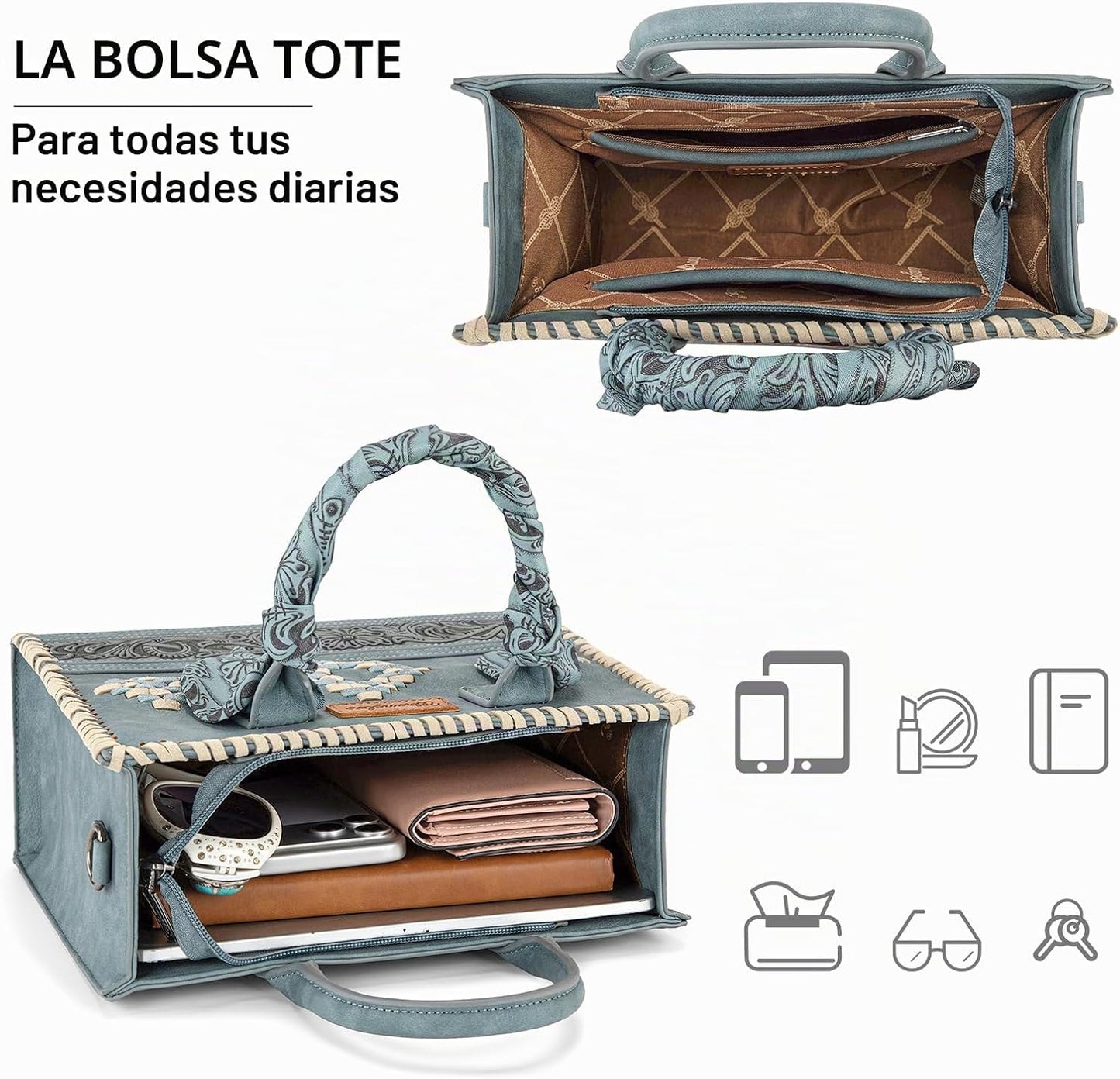 Montana West Wrangler Tooling Tote Bag para mujer, bolsos con asa s...
