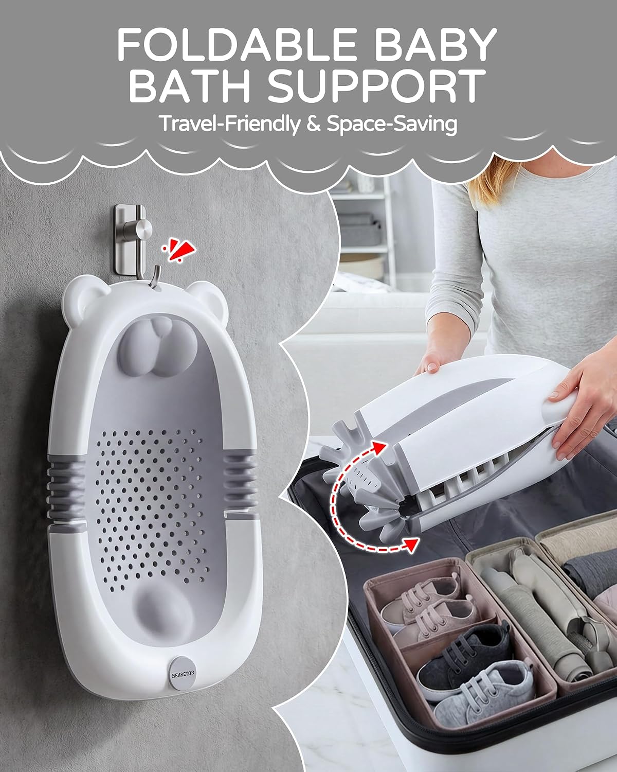 ISELECTOR Soporte de baño plegable para bebé, asiento portátil para...