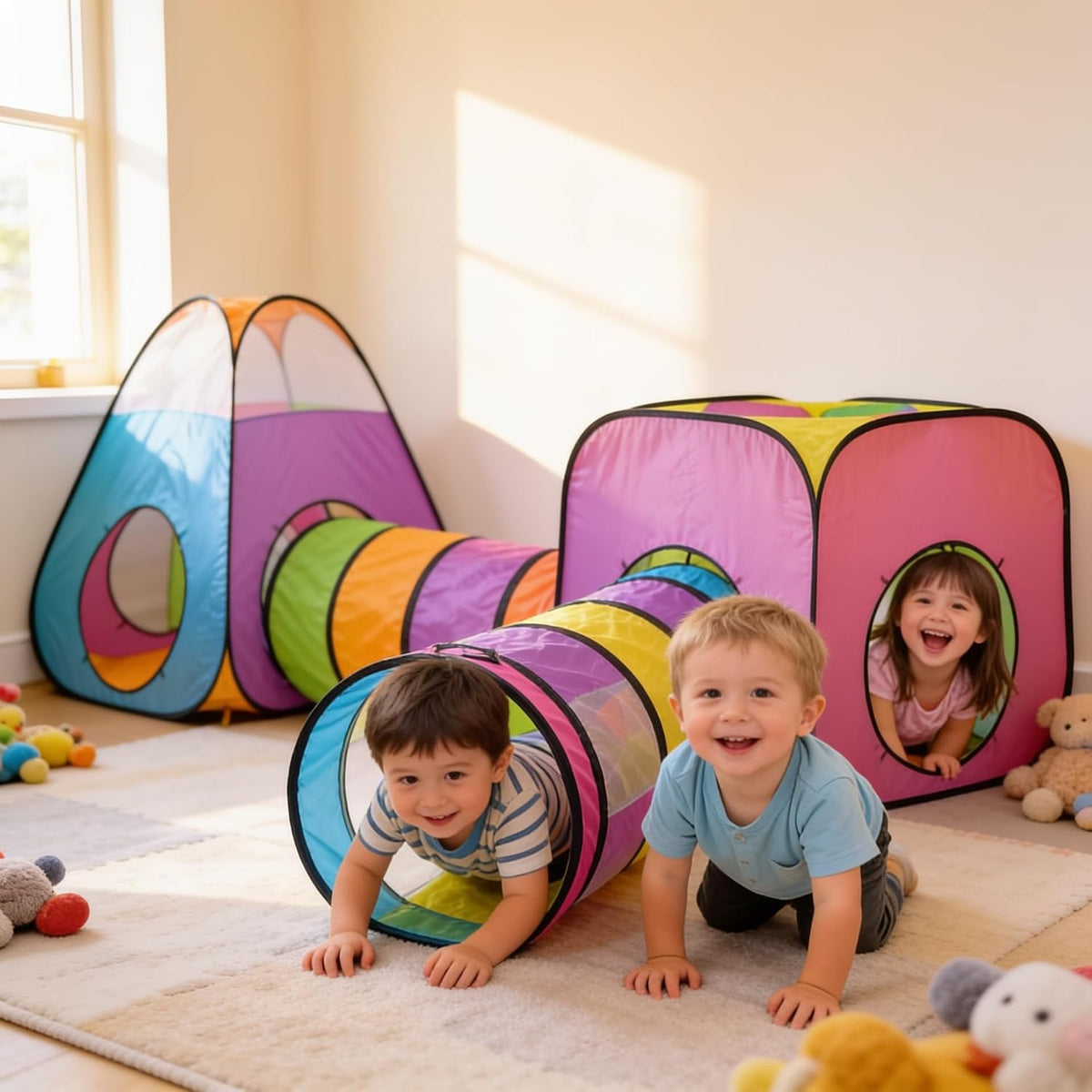 NUBUNI Tienda de Juego Emergente para Niños de 4 Piezas: 2 Túneles...