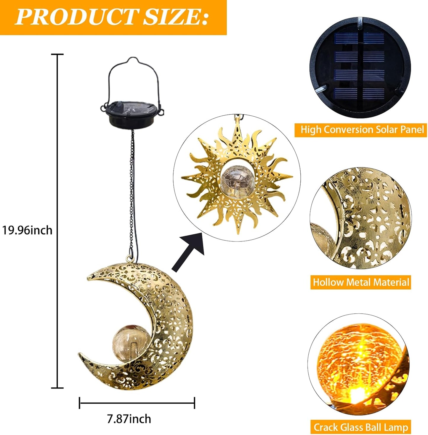QCF Luces solares colgantes de sol y luna para decoración exterior...