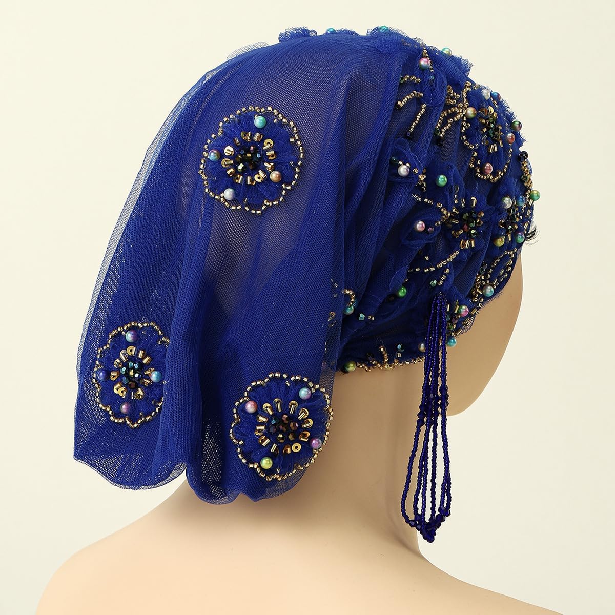 Turbante para mujer, con cuentas de encaje, musulmán, hijab, gorro...