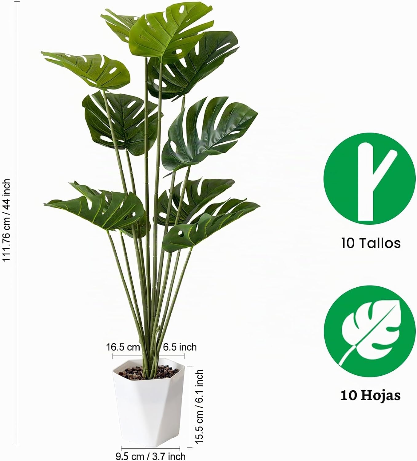 SAJANDAS Juego de 2 plantas artificiales Monstera Deliciosa en mace...