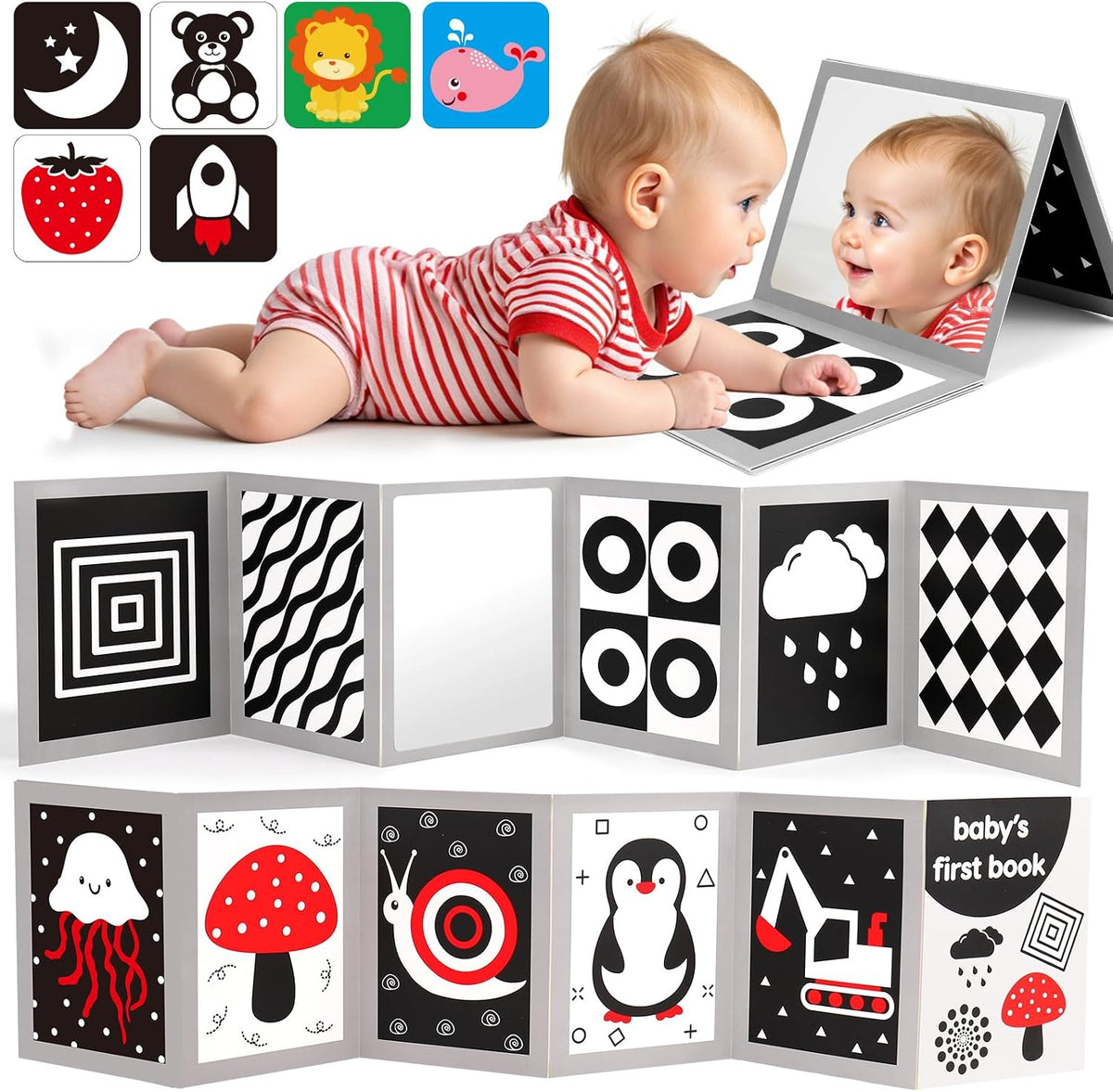 Tarjetas Flash de Libros para Bebés en Blanco y Negro de Alto Contr...
