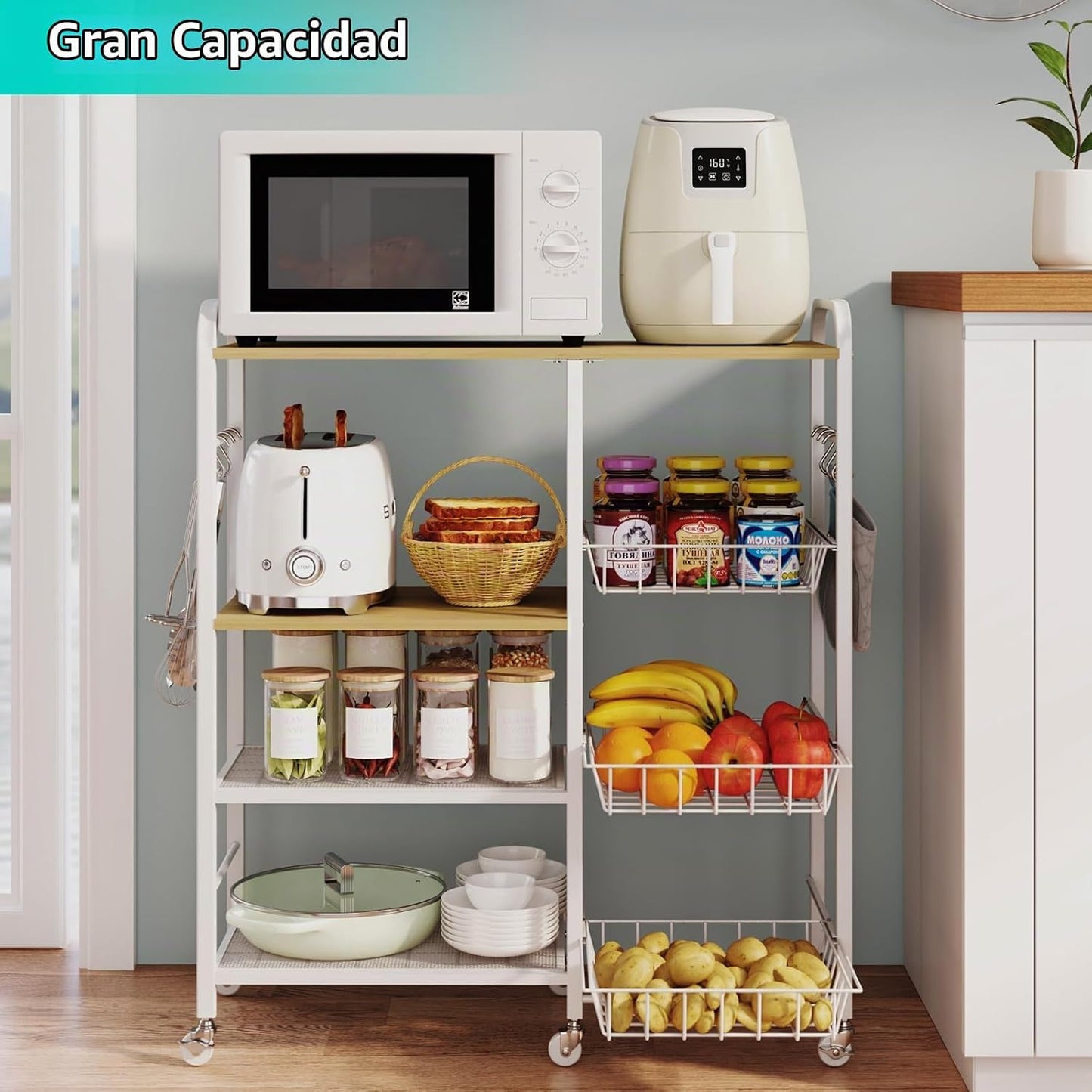 HapiRm Carrito de Cocina con Ruedas para Microondas - Soporte de Me...