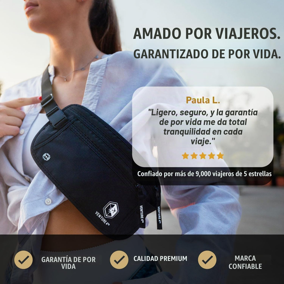 VENTURE 4TH Cinturón de dinero para viajes \u2013 Portapasaportes o...