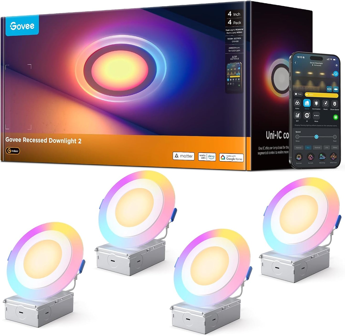 Govee Iluminación empotrable inteligente de 4 pulgadas, luz LED emp...