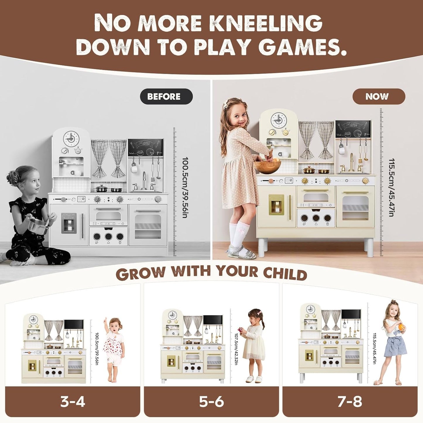 EDUBEBO Juego de cocina para niños, Cocina de madera para jugar, Al...