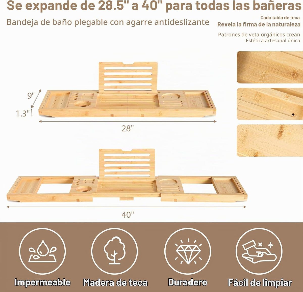 Realgulf Bandeja de bañera de bambú, ajustable de 28 a 40 pulgadas...