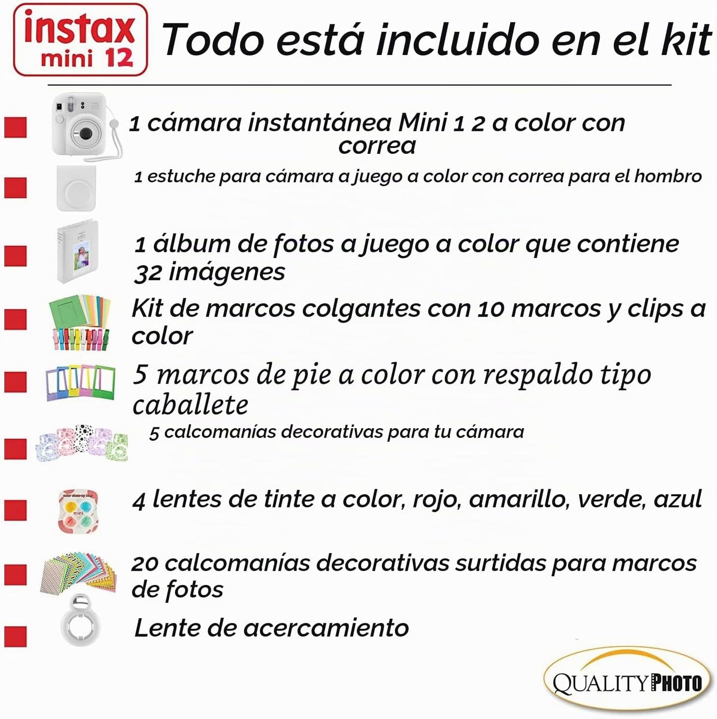 Fujifilm Cámara instantánea Instax Mini 12 con funda, calcomanías d...
