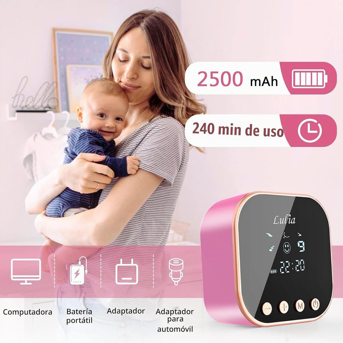 Lulia - Extractor de leche eléctrico doble, bomba de lactancia 4 mo...