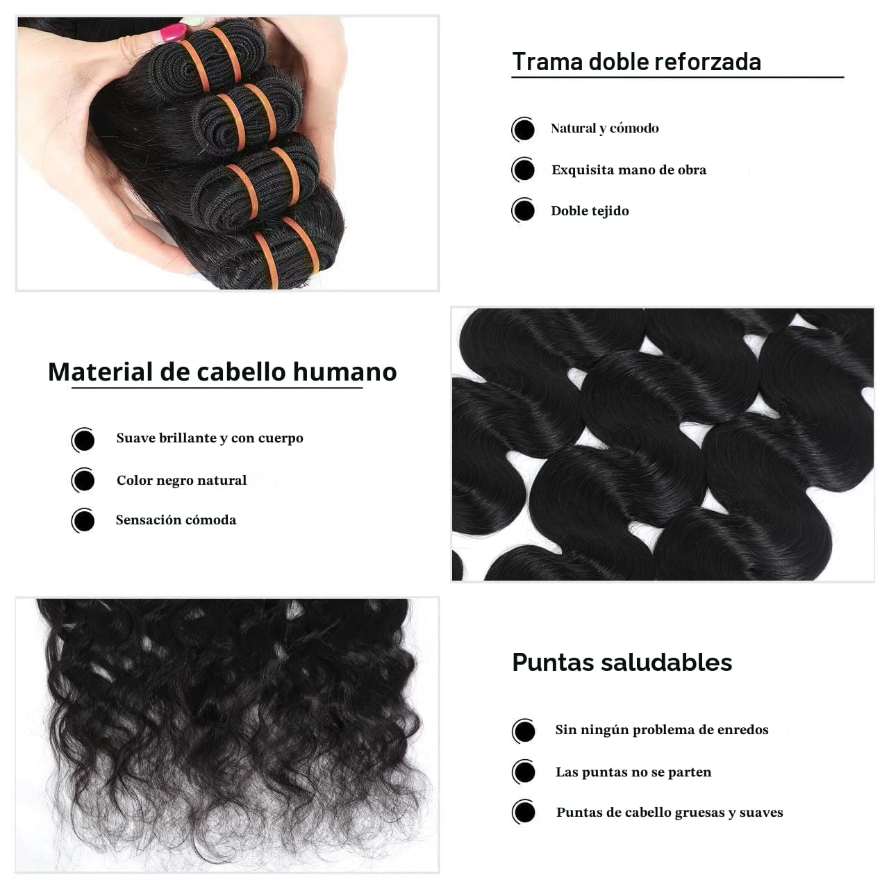 Extensiones de cabello humano virgen brasileño 16A sin procesar, 10...