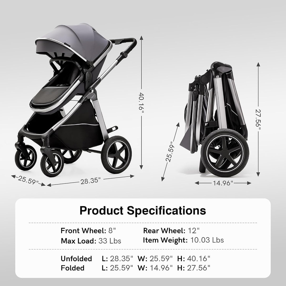 Cochecito de bebé convertible 2 en 1, recién nacido a niño pequeño...