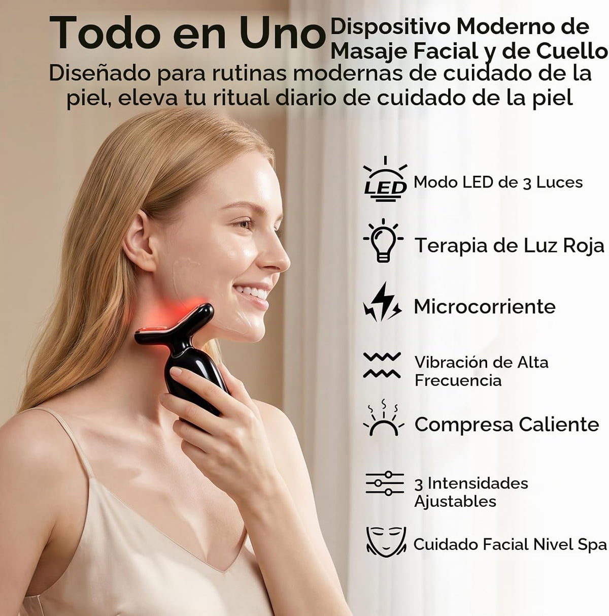 Dispositivo de belleza facial de microcorriente, terapia de luz roj...