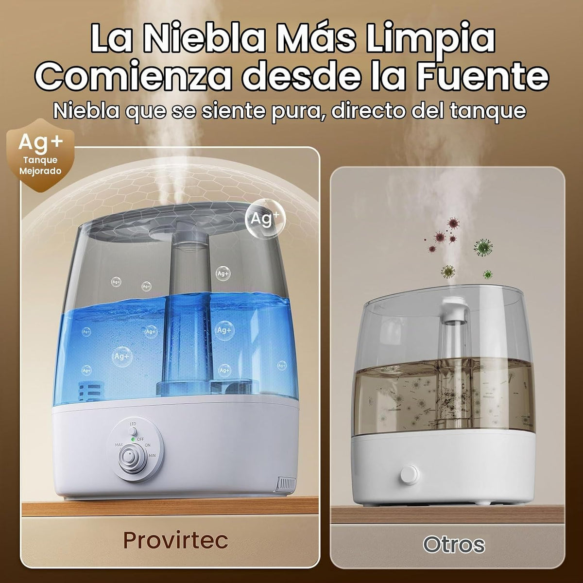 Provirtec Humidificador de tanque limpio de 6.5L para habitación gr...