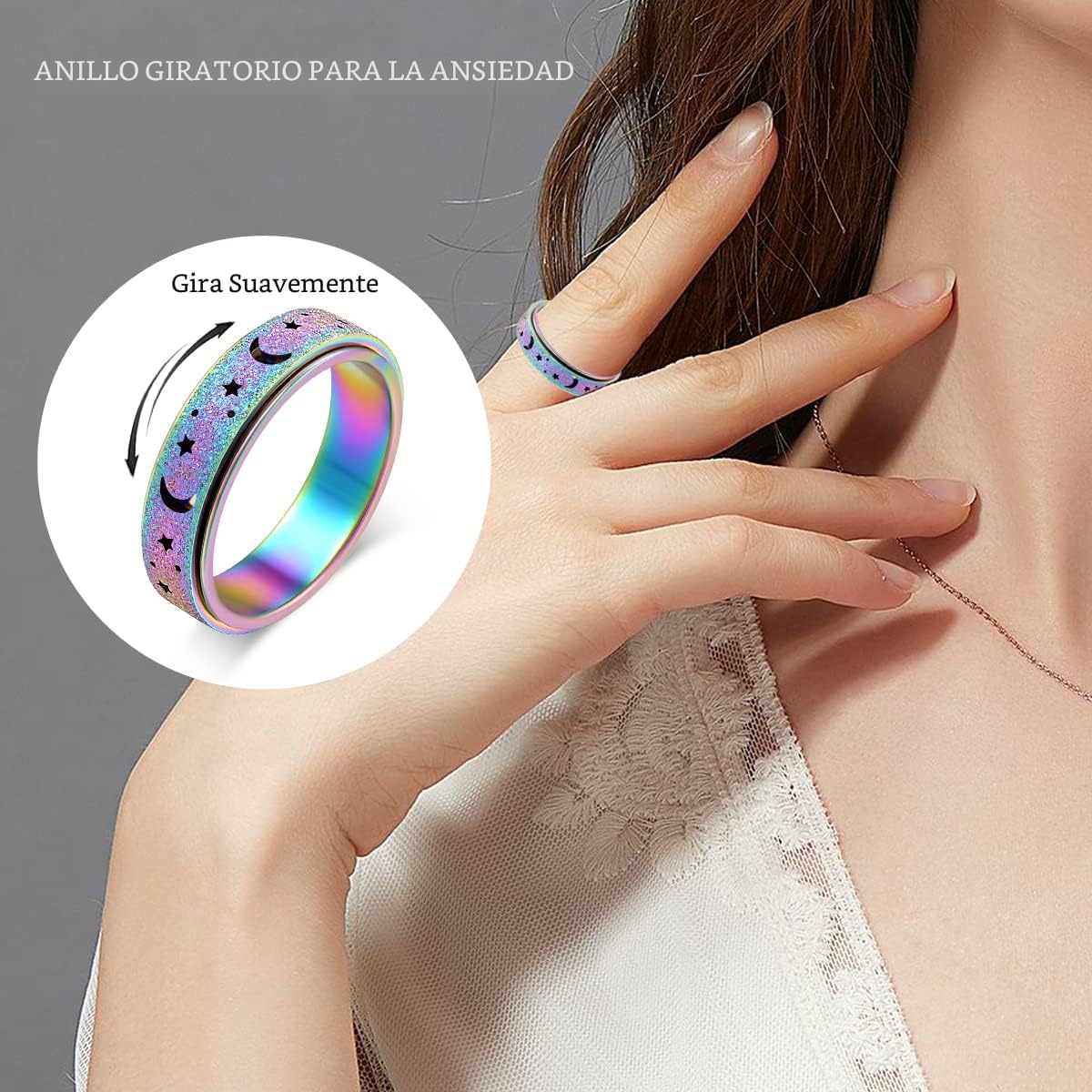OreilleStar Anillo de Ansiedad para Mujeres Anillo Fidget: Anillos...