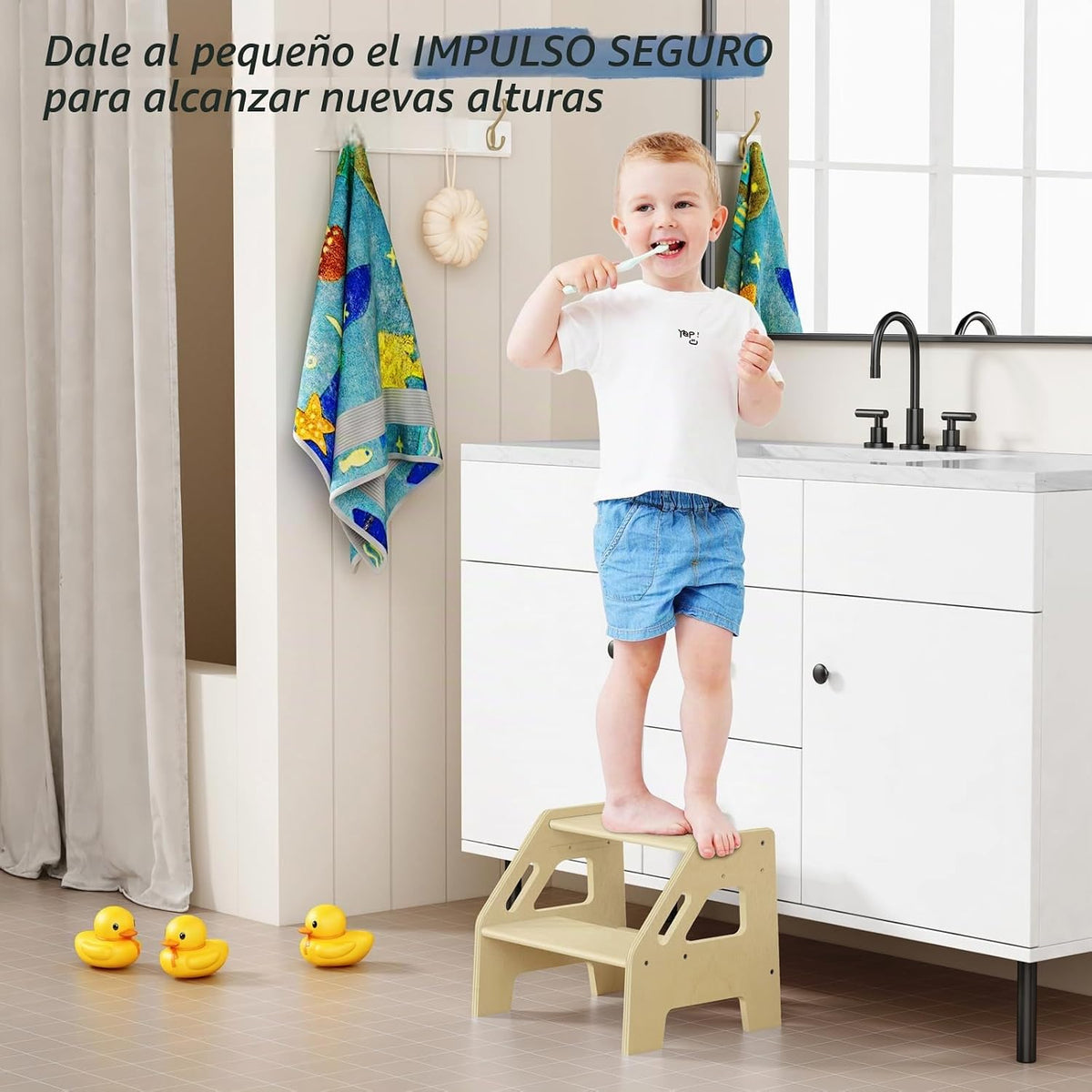 Harwaya Taburete de 2 escalones para lavabo de baño para niños pequ...