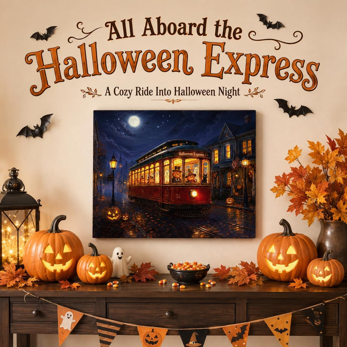 Artiluxy Lienzo decorativo iluminado de Halloween, decoración de tr...