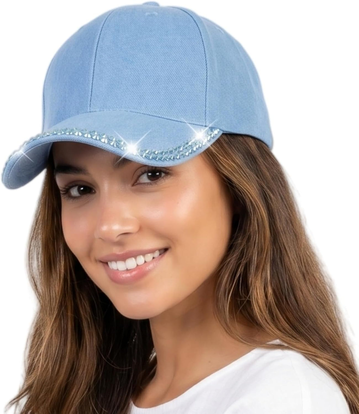 BUDUBIBI Gorra de béisbol con diamantes de imitación para mujer, go...
