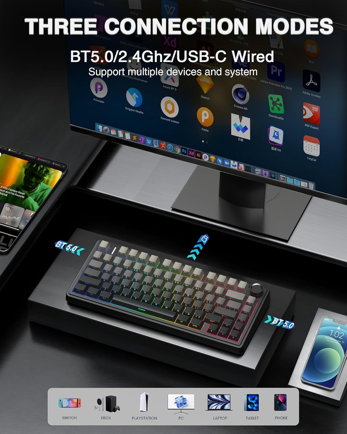 AULA Combo de teclado y mouse inalámbricos, teclados mecánicos F75...
