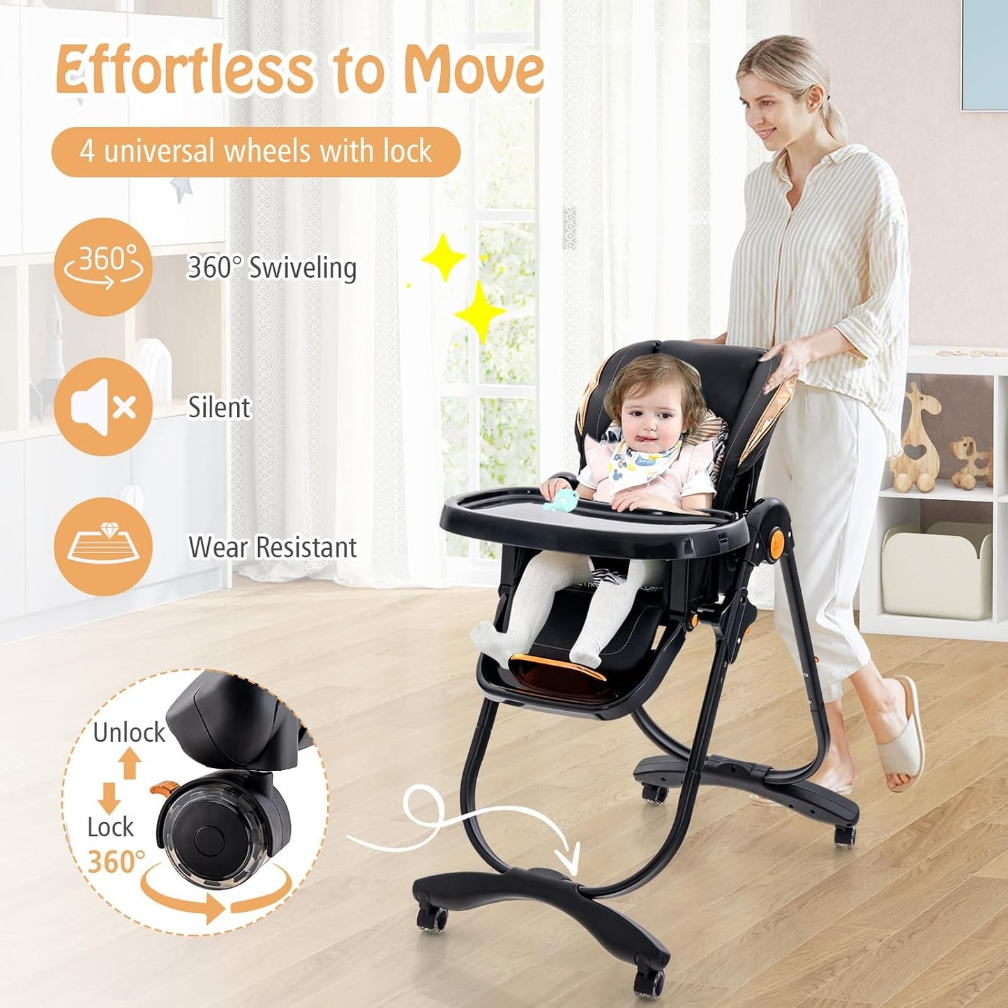 BABY JOY Silla alta, silla alta plegable para bebé con altura ajust...