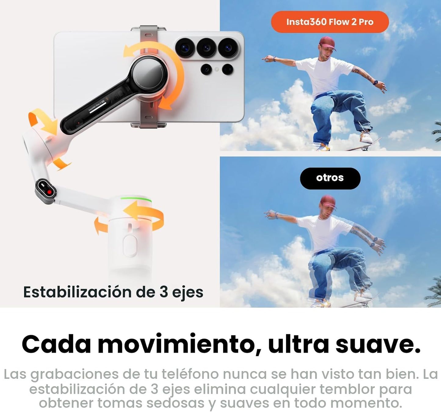 Insta360 Flow 2 Pro Grey - Gimbal plegable para teléfono con inteli...