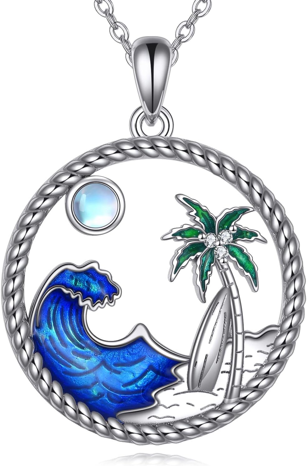 YAFEINI Collar de playa de plata de ley 925 con piedra lunar y palm...