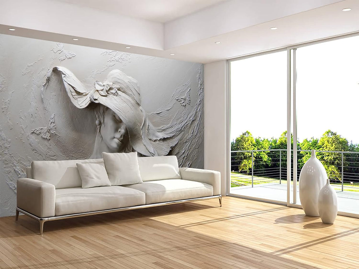 MFWFM Papel Tapiz Artístico 3D Ilusión Rostro de Mujer Relieve Mura...