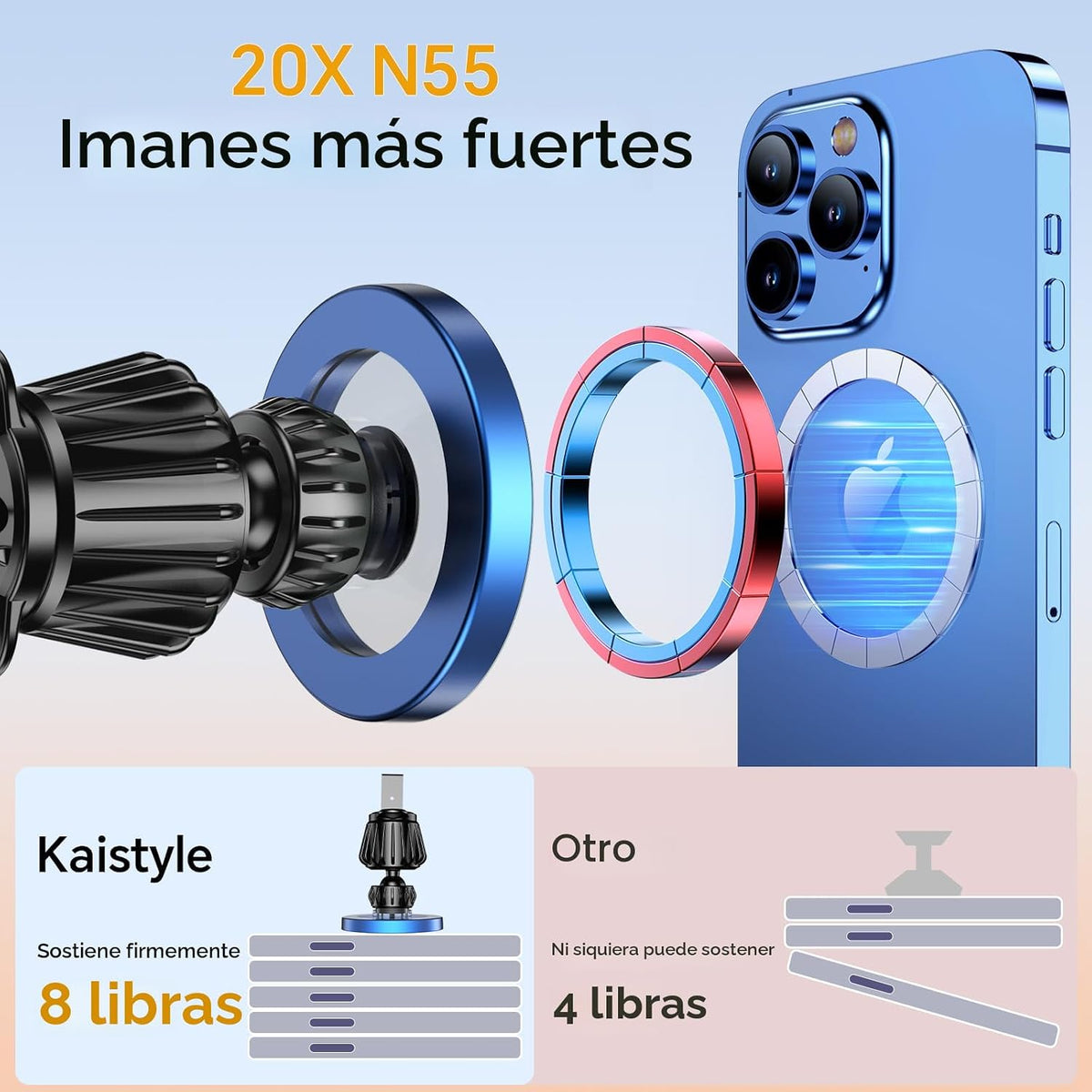 Kaistyle Soporte de coche Magsafe 20 imanes fuertes: soporte magnét...