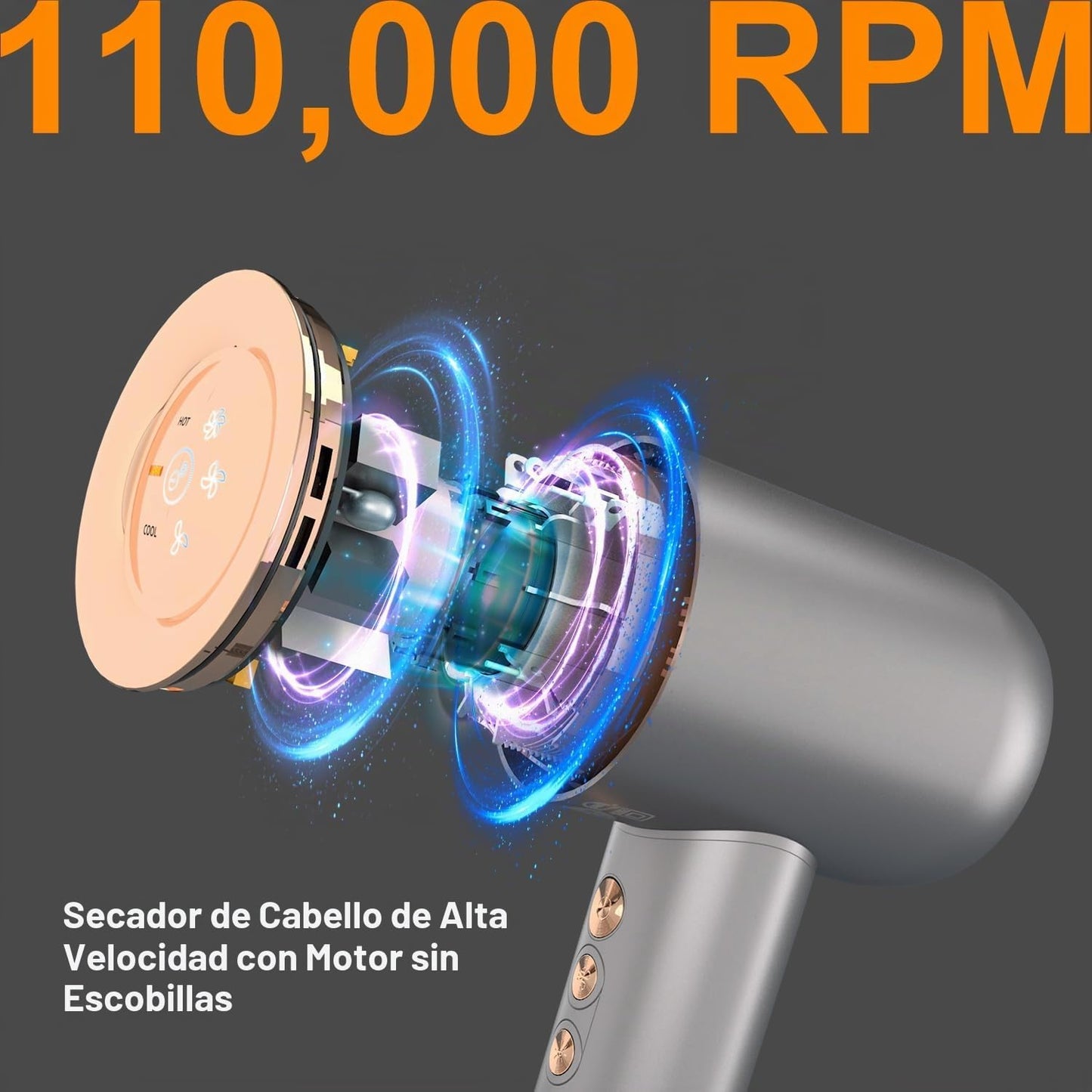 Secador de pelo \u2013 110000 RPM de alta velocidad sin escobillas...