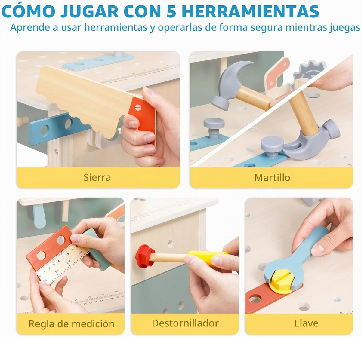 OOOK Banco de herramientas para niños, banco de trabajo de madera c...