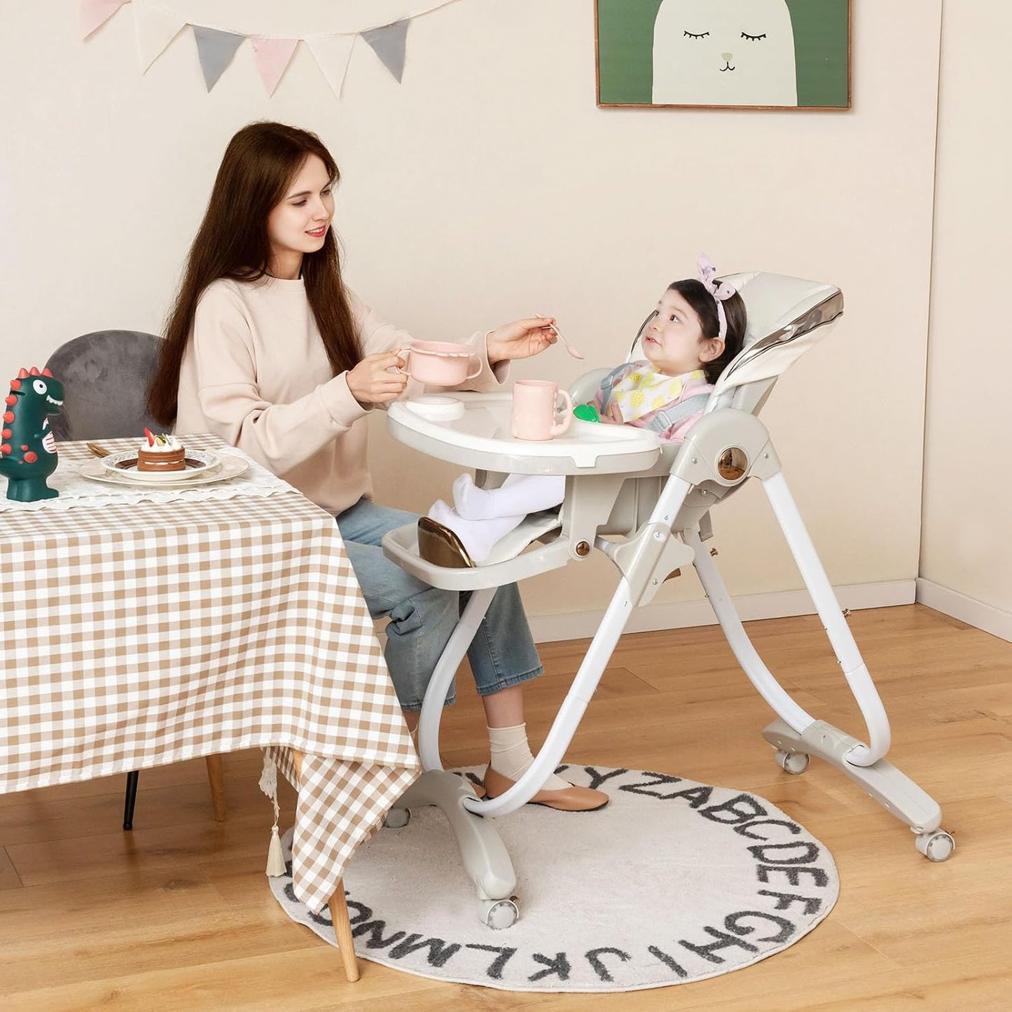 BABY JOY Silla alta, silla alta plegable para bebé con altura ajust...