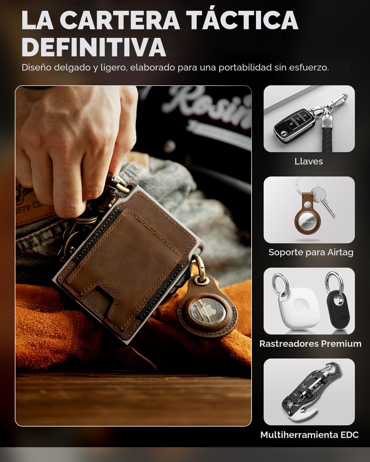 LORZOR Cartera táctica delgada, cartera minimalista para hombres, c...
