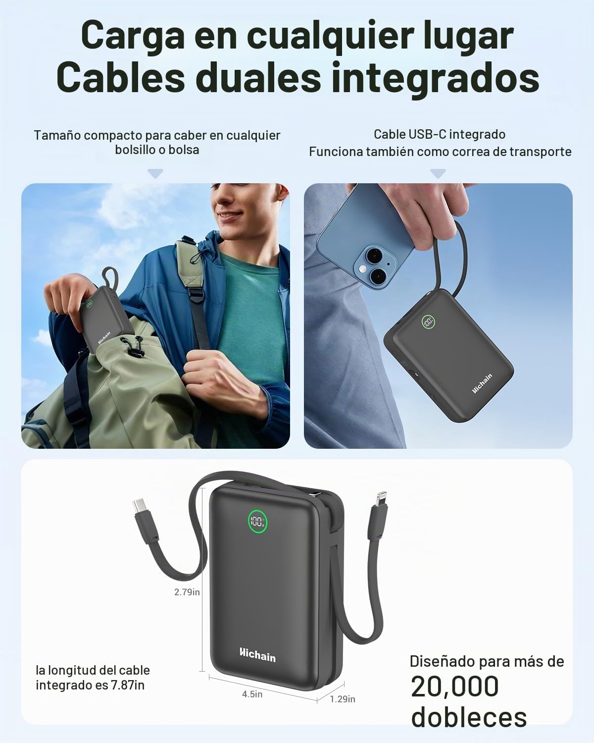 Hichain 20,000mAh 35W Power Bank Cargador portátil de carga rápida...