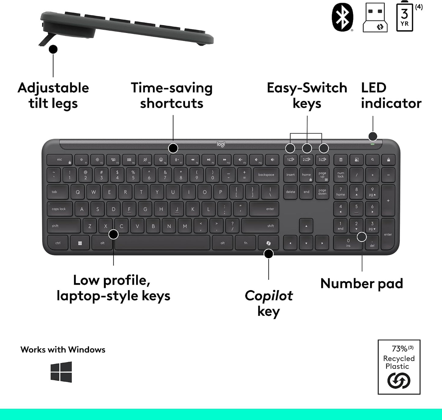 Combo Logitech Signature Slim MK955 para empresas - Edición Copilot...