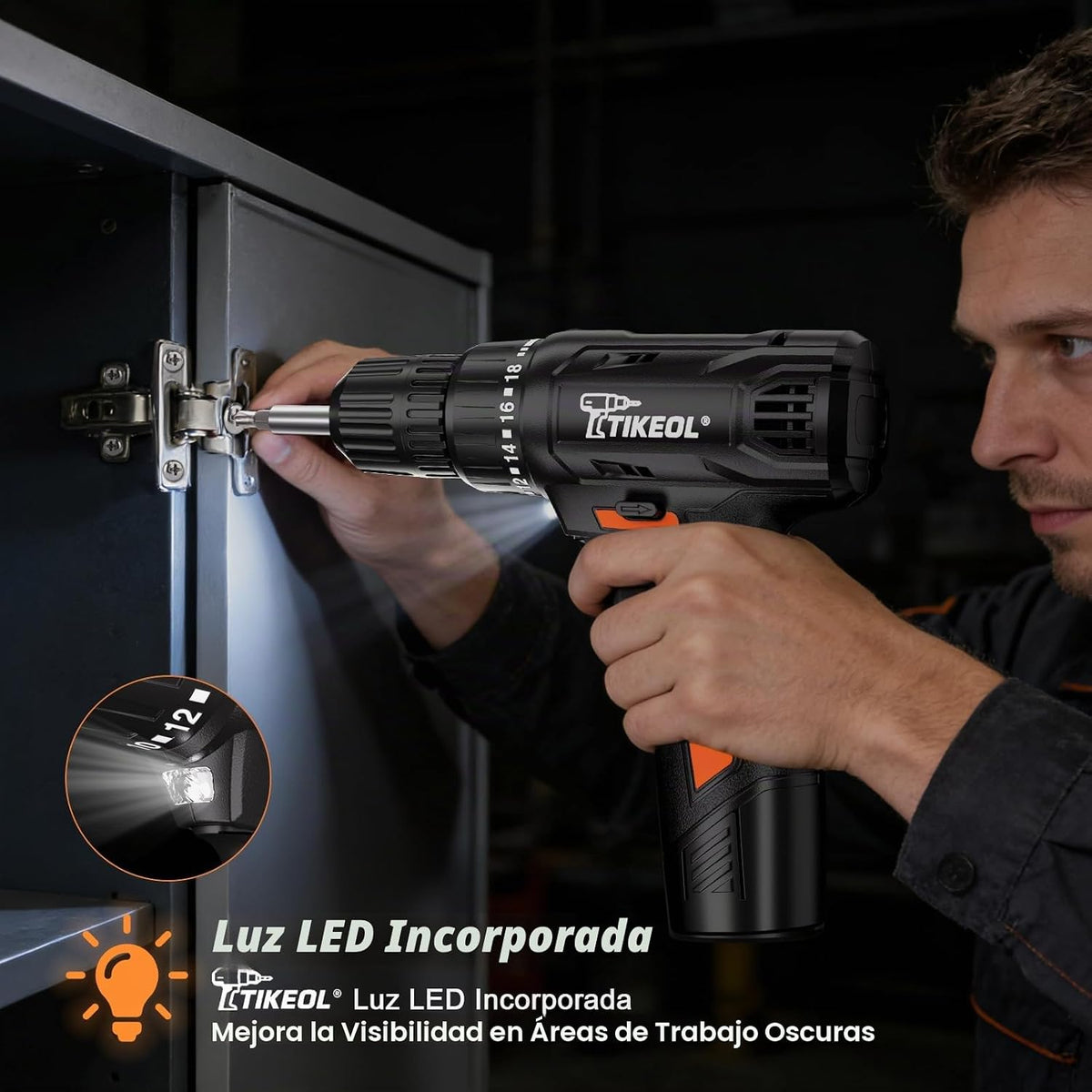 TIKEOL Juego de taladro inalámbrico de 12 V con batería y cargador,...