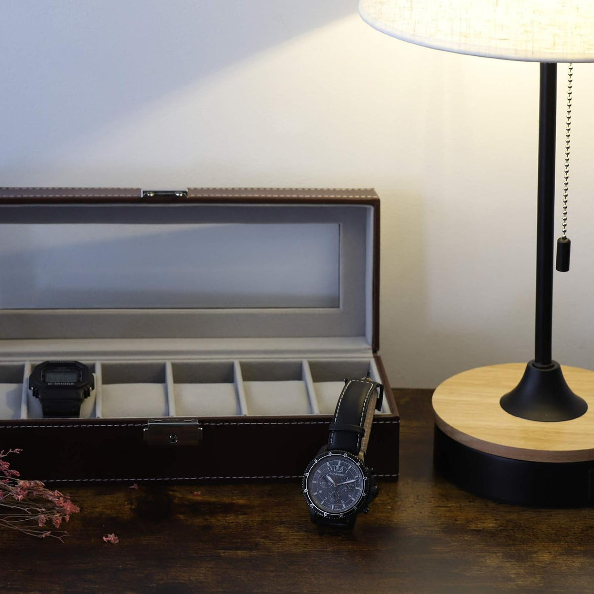 NEX Caja de reloj, 6 ranuras de cuero reloj vitrina de almacenamien...