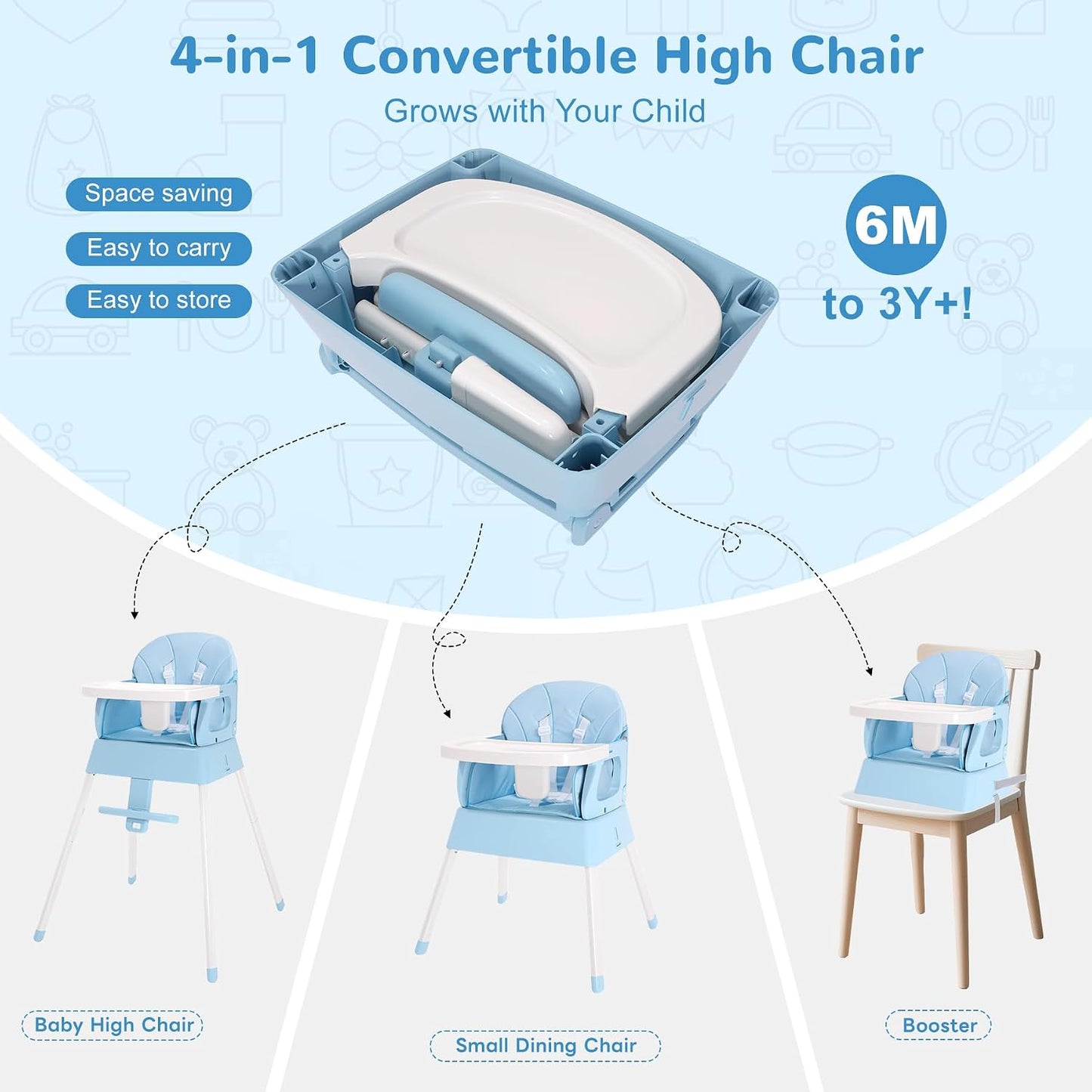 Silla alta portátil para bebé convertible 4 en 1 para bebés de 6 a...