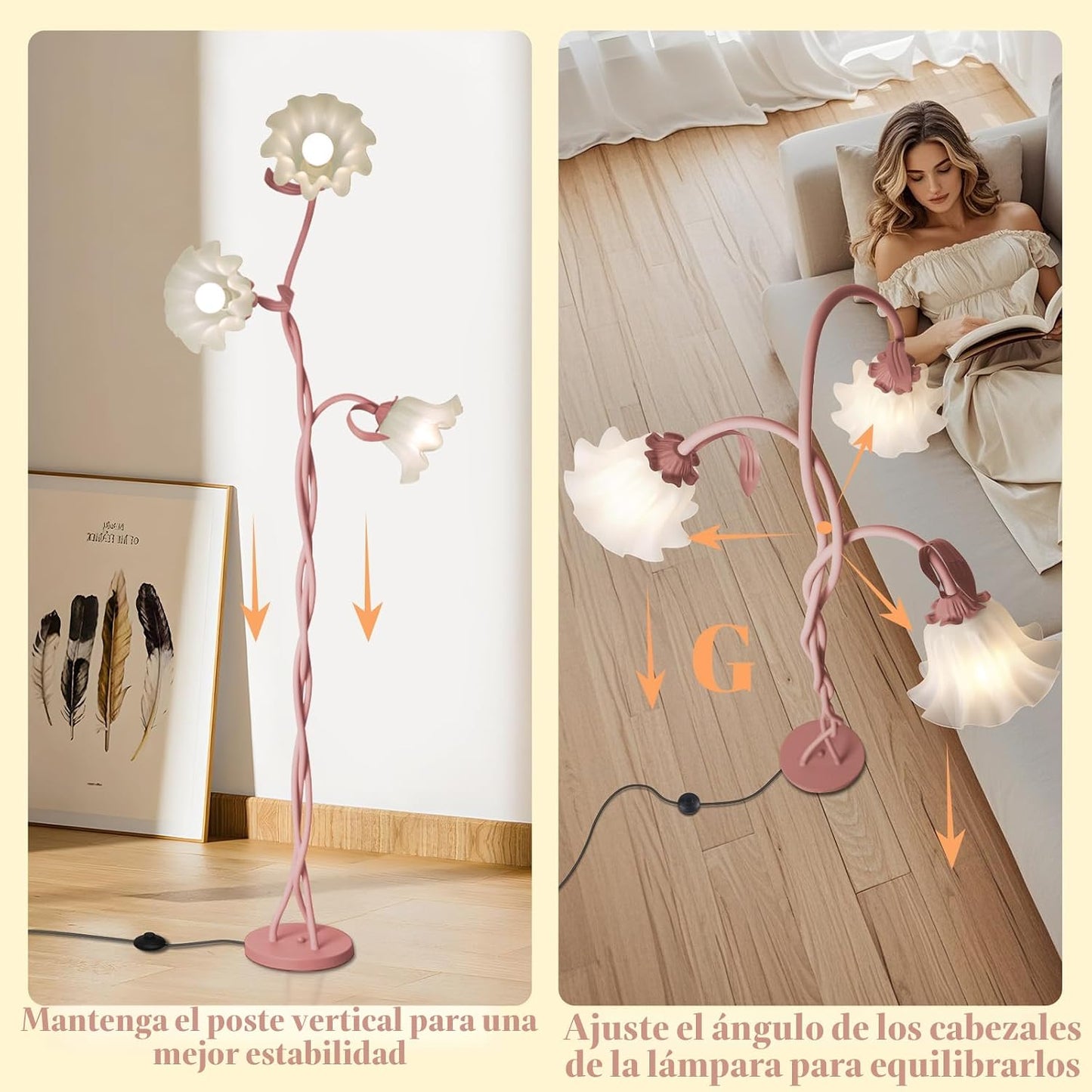 Lámpara de Pie con Flores para Dormitorio, Linda Lámpara de Pie de...