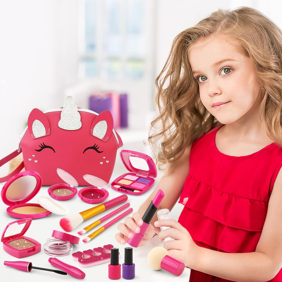 Kit de maquillaje de simulación para niñas, juego de maquillaje par...