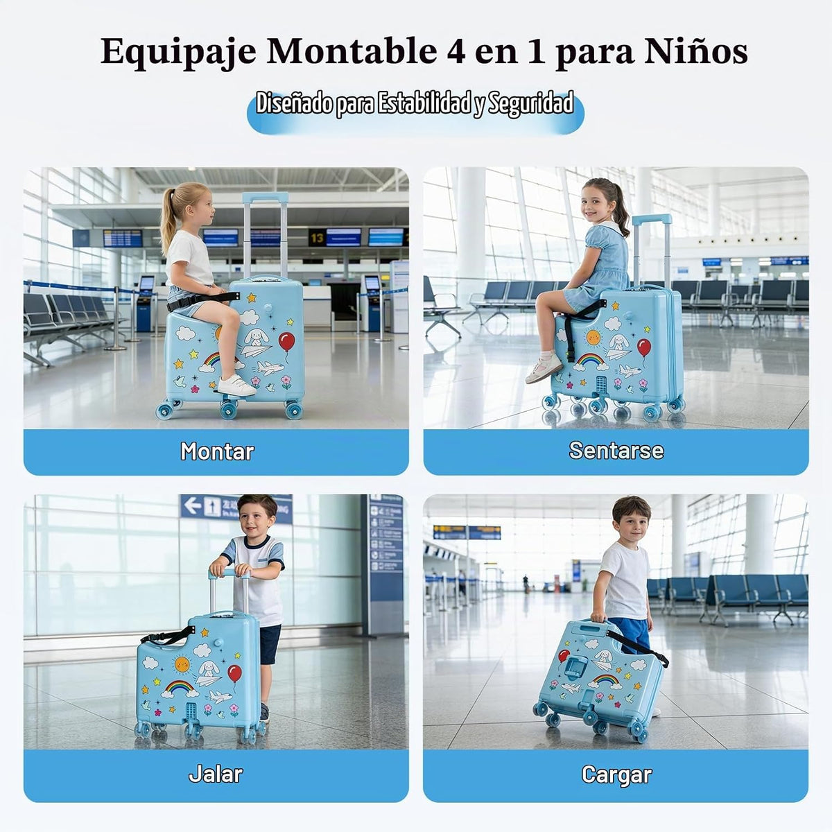 REMEIT Maleta de paseo para niños, equipaje de paseo con ruedas, ma...