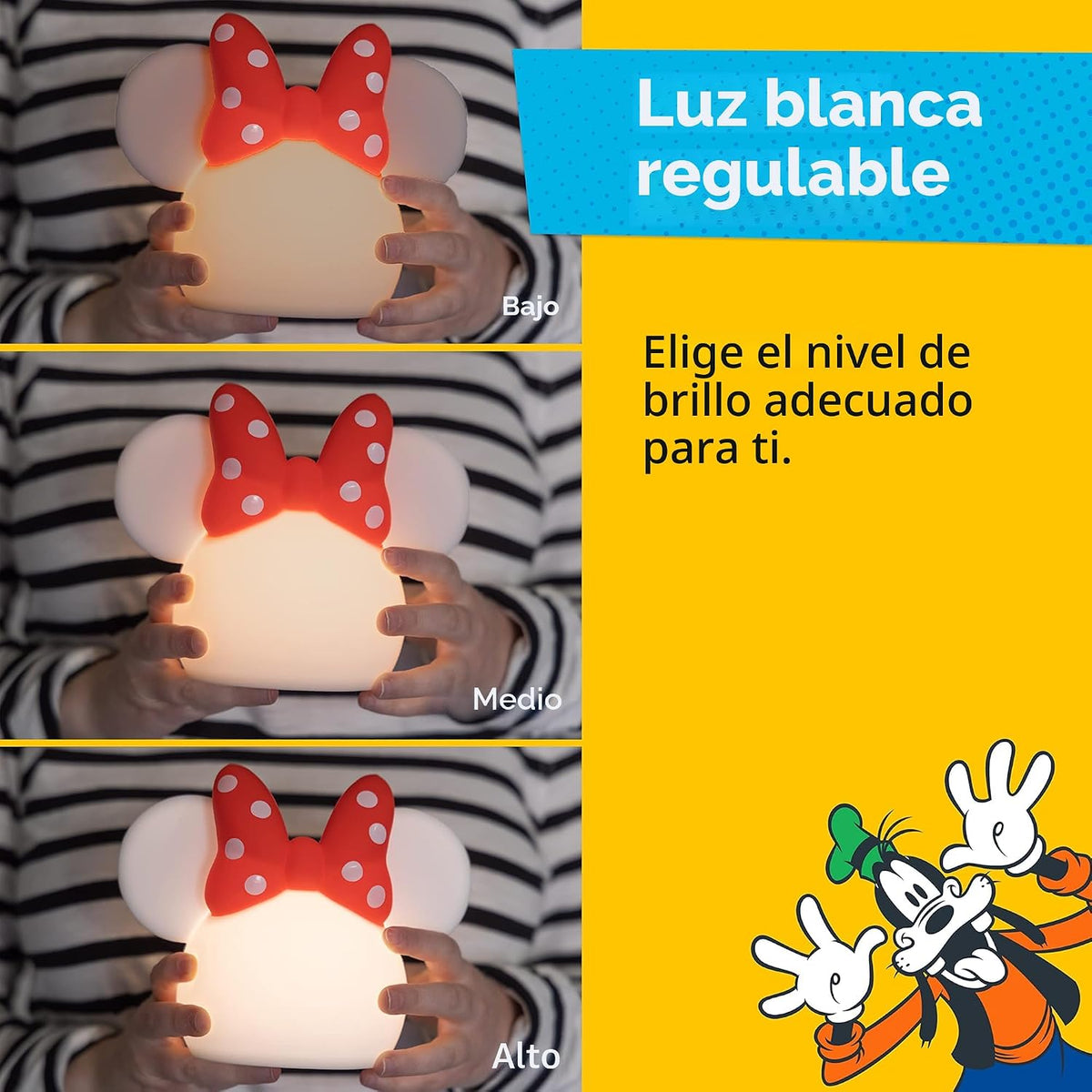 Disney Minnie Mouse Luz Squishy que Cambia de Color, Luz Nocturna p...