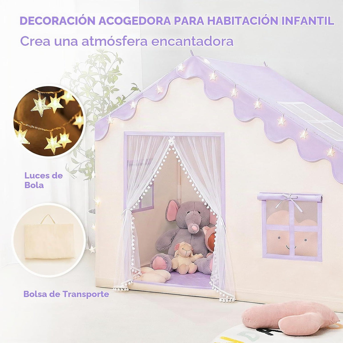 PIIKAGO Tienda de juegos para niños con tapete y luces de estrellas...
