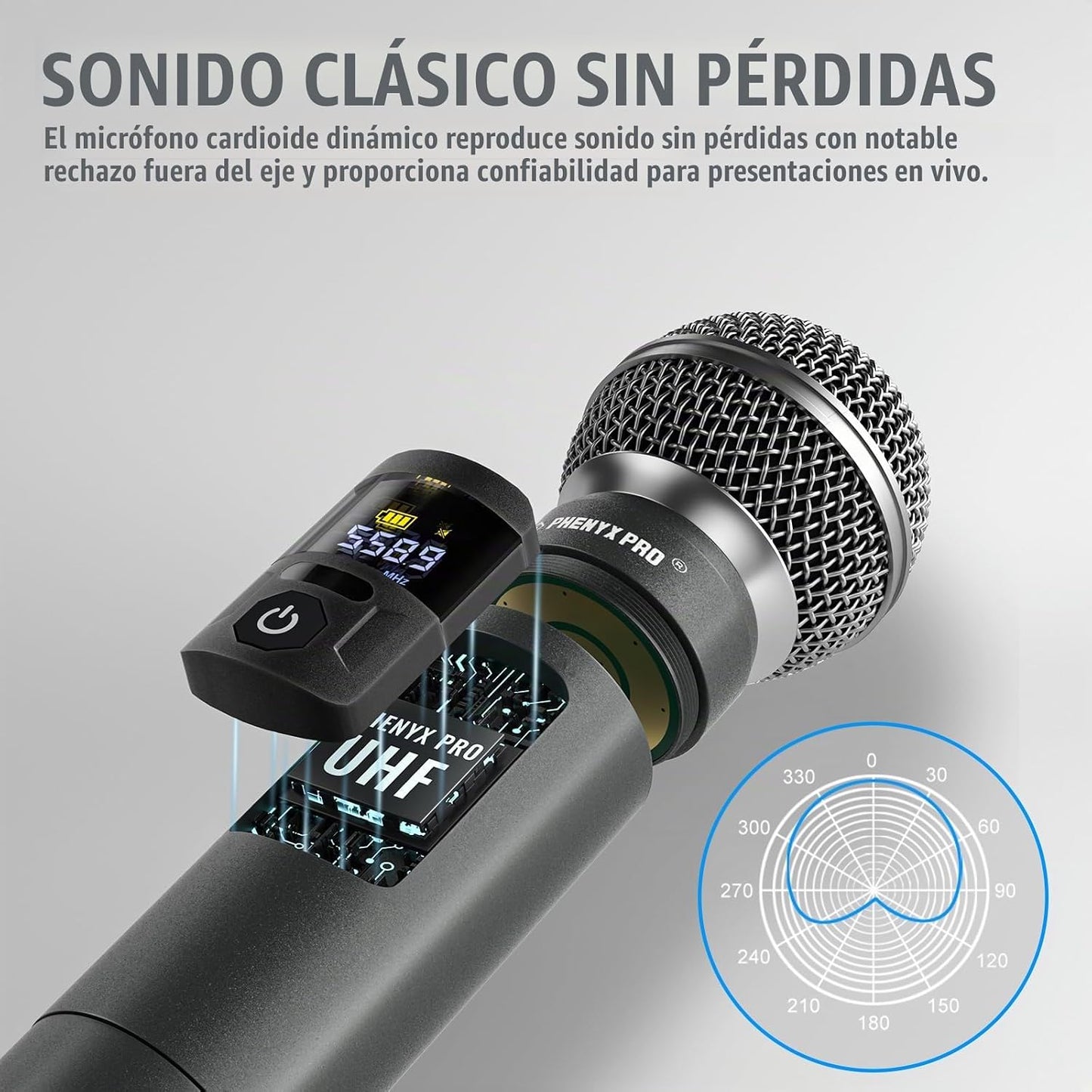 Phenyx Pro Sistema de micrófono inalámbrico dinámico de metal UHF 4...